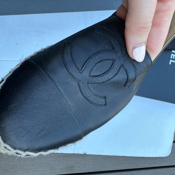 Chanel CC Espadrilles Flat Loafers Sz 40 Lambskin Leather Black - Picture 16 of 16